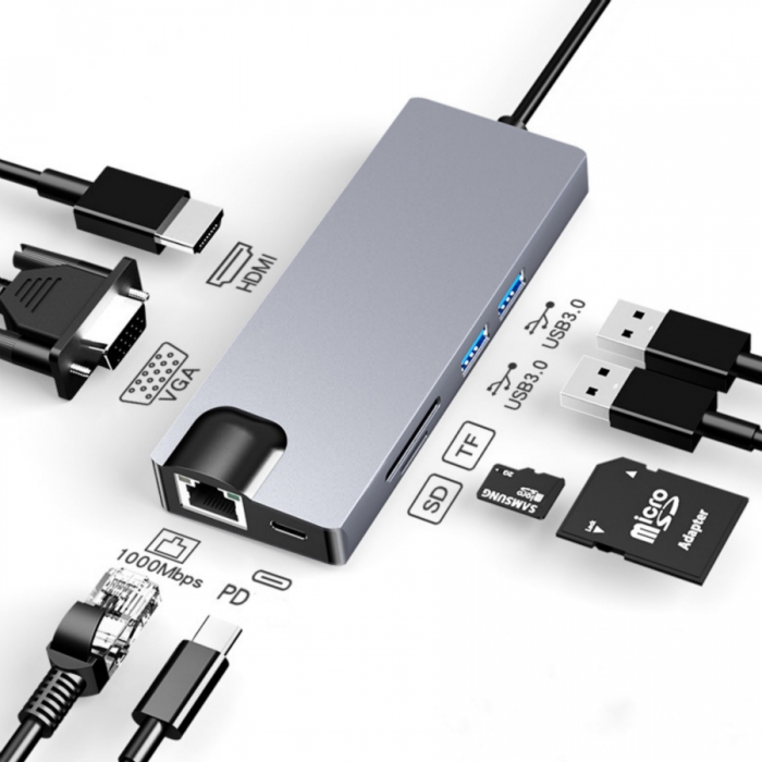 KCUAP025 8 in 1 USB Type C Docking