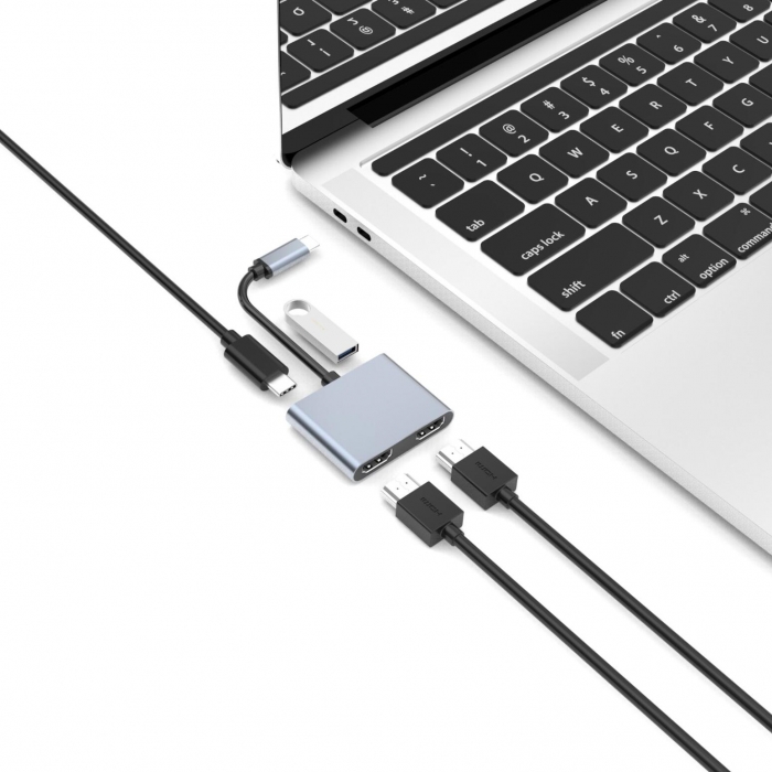 KCUAP043 MST+SST Aluminum USB Type C to Dual HDMI+USB3.0+PD Converter